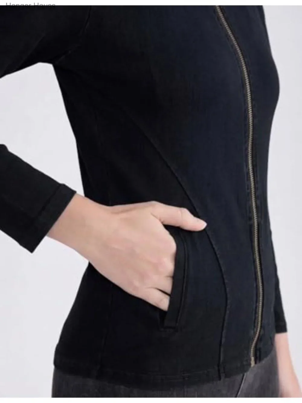 Women's Stretch Denim Jacket Zip Up Long Sleeve Coats with Pockets
